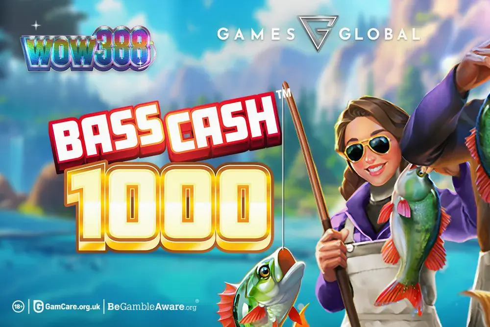 Tampilan layar permainan slot Bass Cash 1000 dengan elemen visual bertema memancing